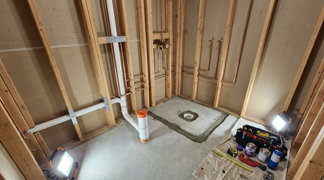 Bathroom rough-in plumbing during remodel by Johns Plumbing LLC in Belle Plaine