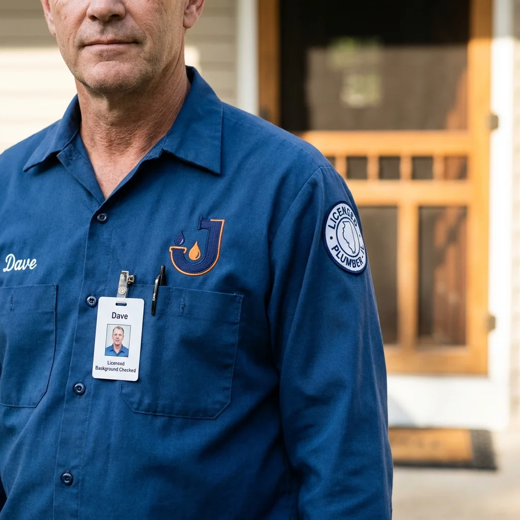 Licensed plumber showing ID badge in Belle Plaine, MN