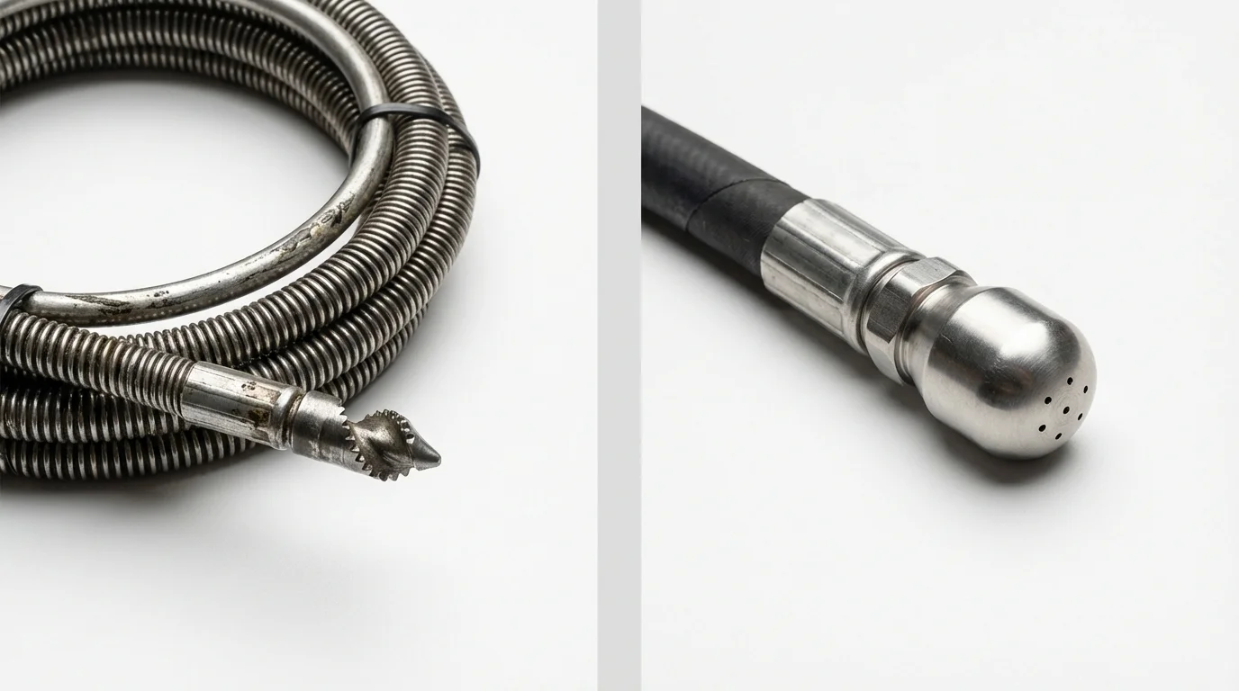 Drain snake cable and hydro jetting nozzle used for drain cleaning in Belle Plaine, MN