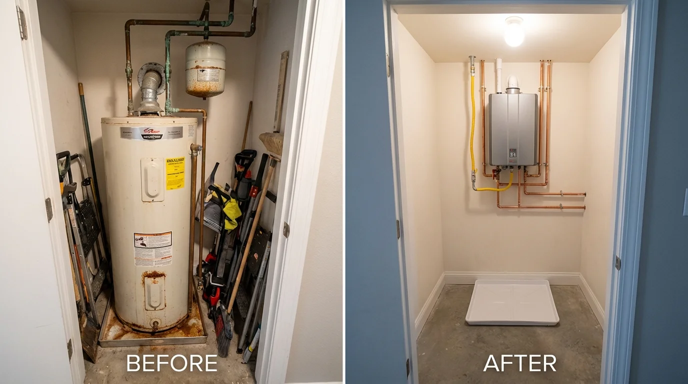 Tank water heater versus wall-mounted tankless unit comparison for Belle Plaine, MN homeowners