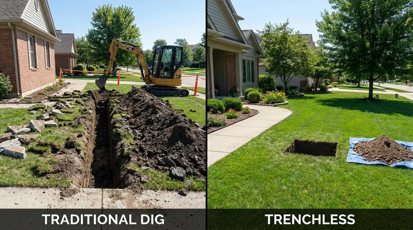 Trenchless sewer repair with minimal yard damage versus traditional excavation in Belle Plaine, MN